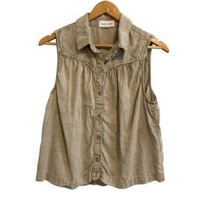 Anthropologie Bella Dahl Sleeveless Button Down Top Medium Tan